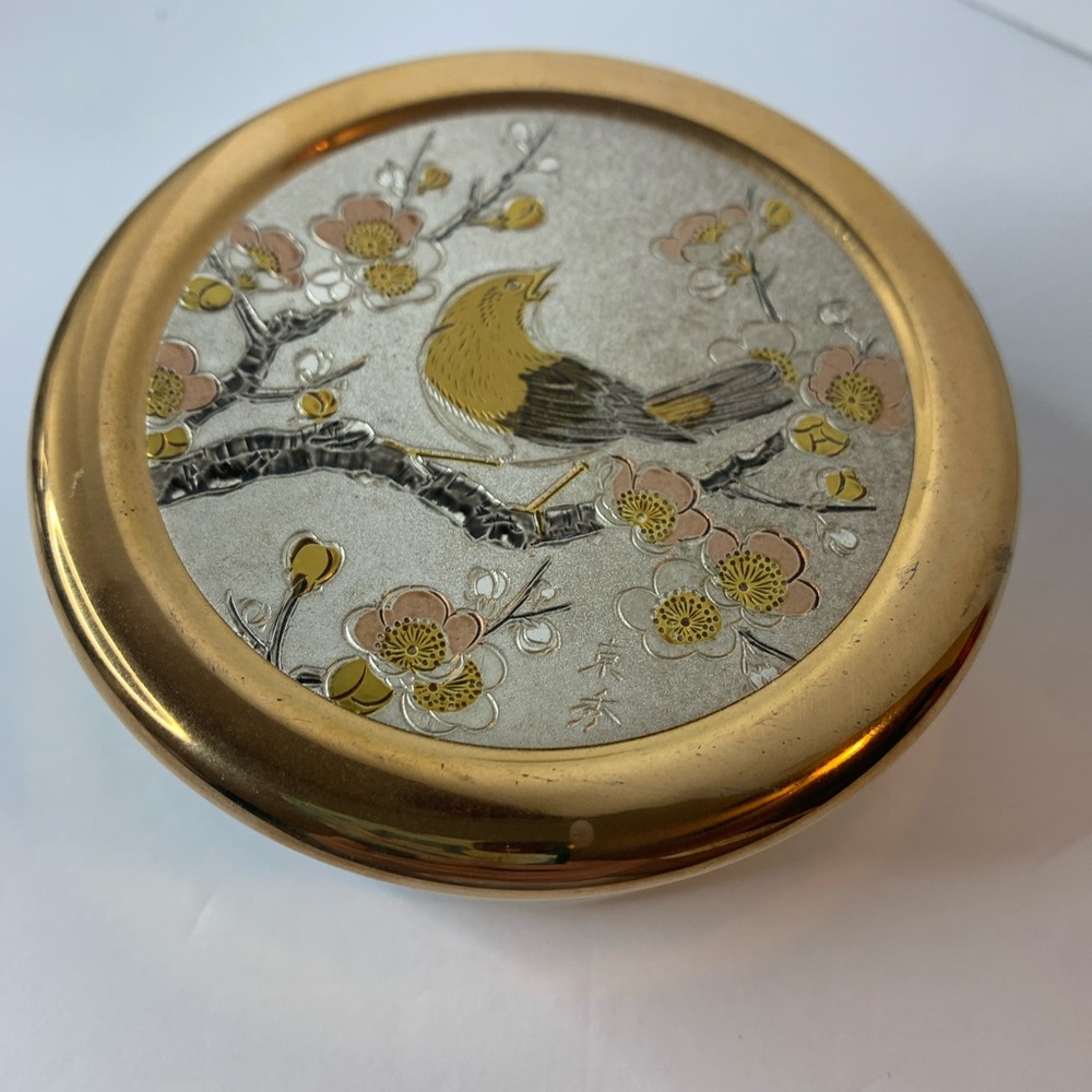 Art of Chokin Vtg Japanese Bird Toyo Porcelain Trinket Box Gold Cherry Blossom